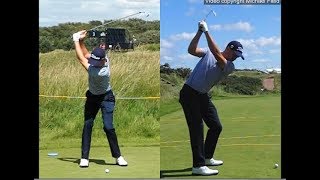 Justin Thomas golf swing  Long Iron faceon amp downtheline July 2017 [upl. by Dnomed]